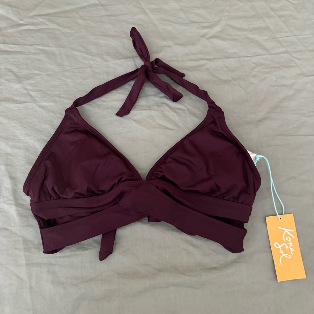Kona sol Women's Faux Wrap Halter Bikini Top -Small